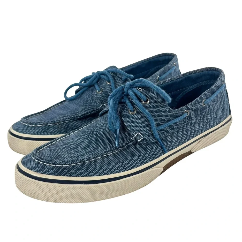 Sperry Boat Shoes Blue Canvas Bahama Nautical Preppy Mens 10.5